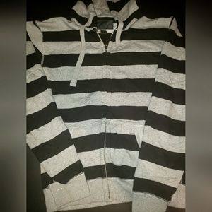 Striped Zipper Hoodie (Black & Grey)